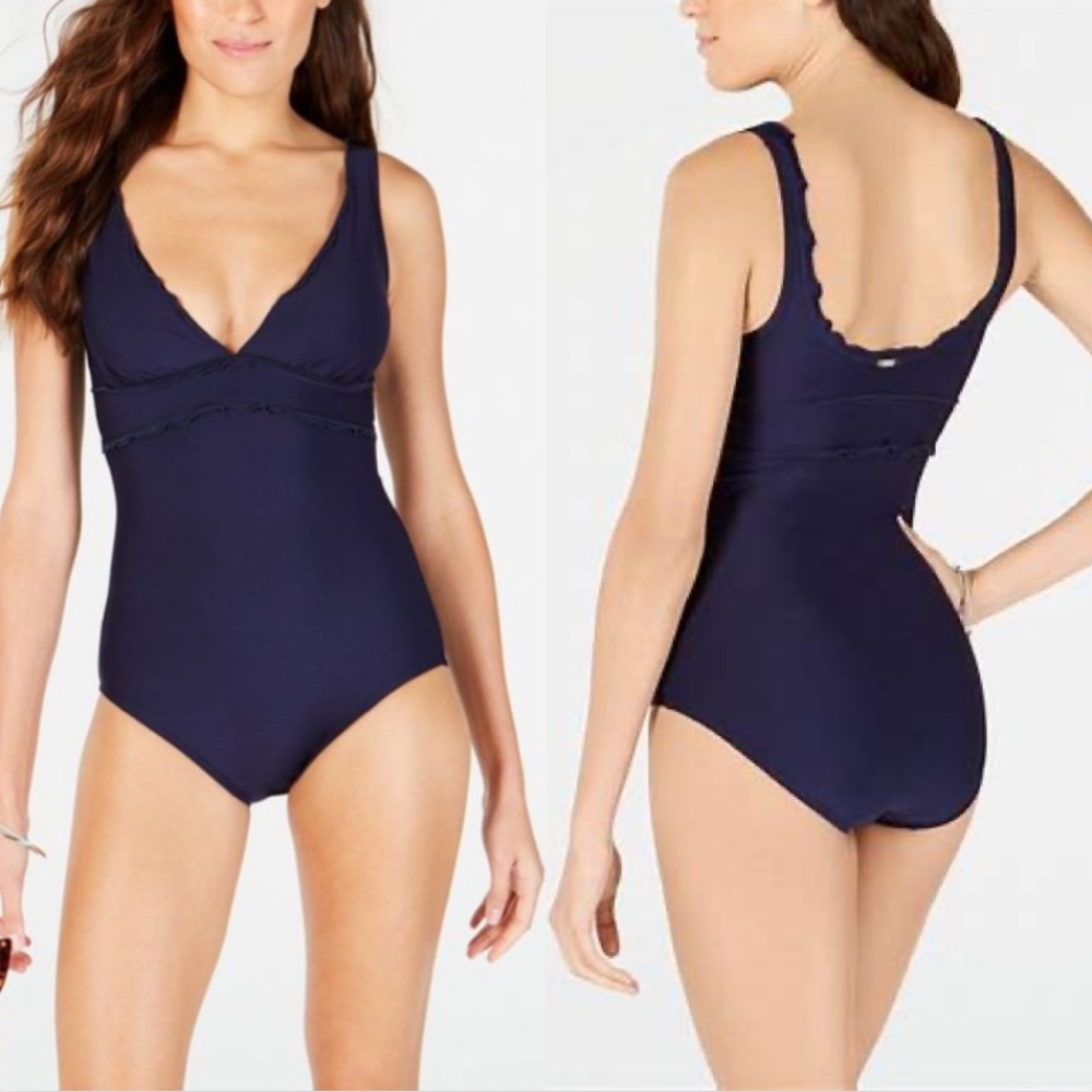NWT DKNY Navy Blue One Piece Swimsuit Size 6 - Picture 1 of 8